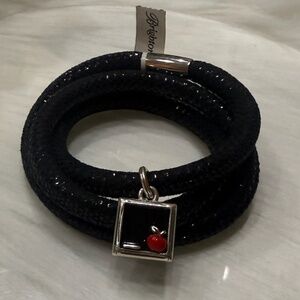 Brighton Triple  Woodstock Black Leather Bracelet  with Teacher Charm  NWT